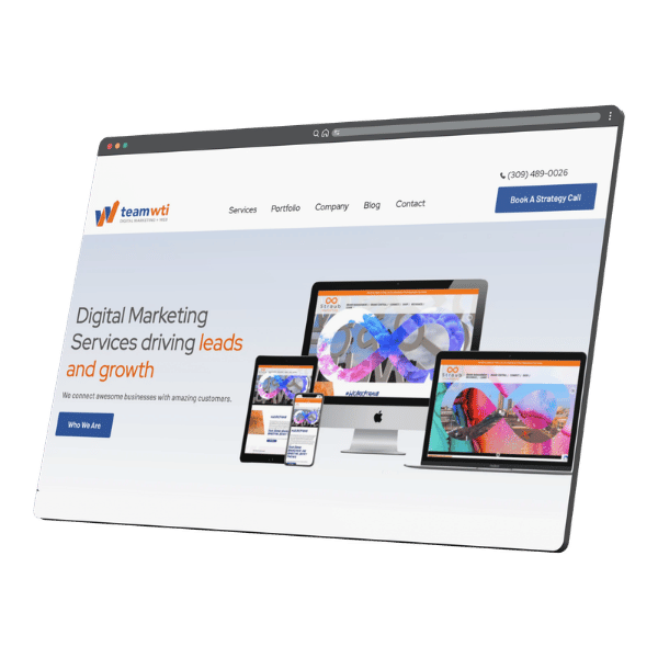Image of a laptop with the team wti site on it.