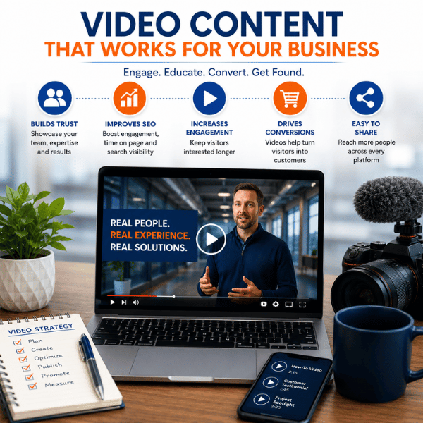 Image that shows a video on a computer screen representing business video marketing.