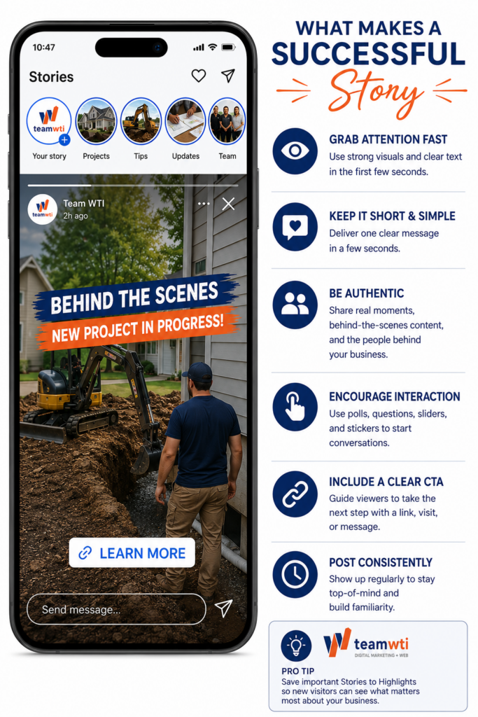 Infographic showing readers what makes a social media story successful.